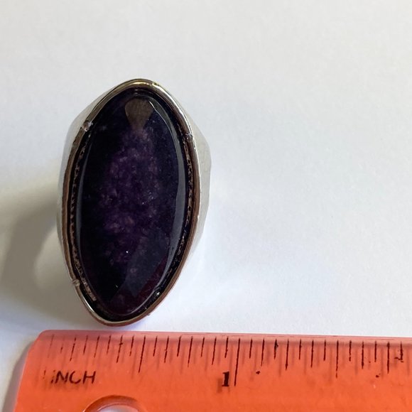 Vintage Purple Amethyst Cocktail Ring Heart Chunky Raw Stone Silver Sz 6 8 9 10 - Picture 9 of 9
